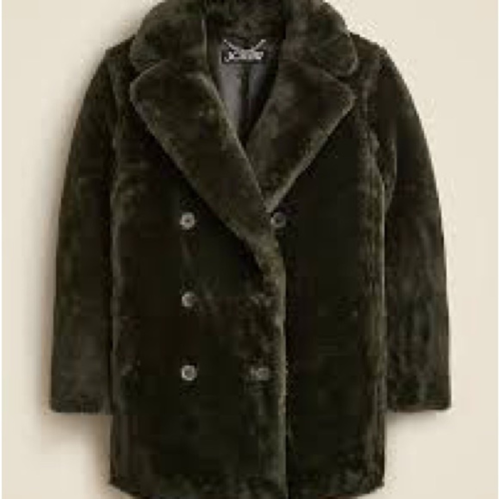 J. Crew Faux Fur Peacoat Dark Moss Sz M NWT
